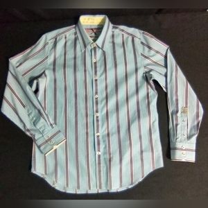 Robert Graham Men's Tailored Fit Striped Cotton Long Sleeve Shirt Sz L